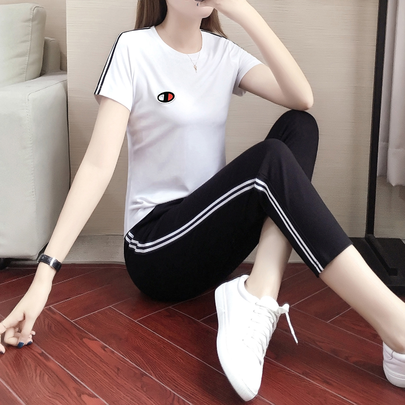 Leisure sportswear set women 2021 summer new fashion loose Capri pants women ice silk short sleeve two-piece set