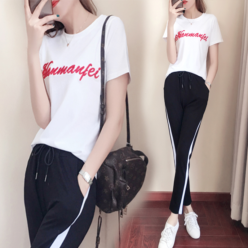 2022 Spring Summer New Body Display Slim Short Sleeve Casual Sports Suit Women Running Sportswear Fashion Two Sets
