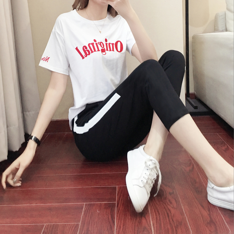 Casual Suit Women's Summer 2022 New Korean Version Loose Short Sleeves 90% Pants Running Sportswear Fashion Two Sets