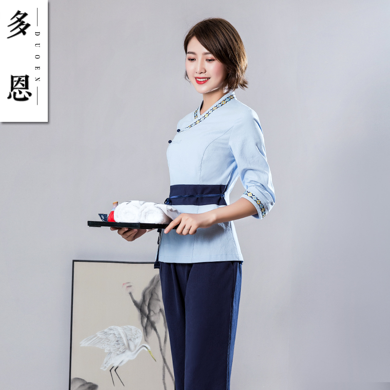 Dorne mùa xuân mùa hè làm đẹp mới workclothes Trung Quốc gió spa sức khỏe quần áo kỹ thuật thêu hoa massage ngâm chân vào bảo hộ lao động