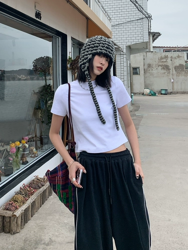 Летняя двусторонная эластичная однотонная короткая футболка, по фигуре