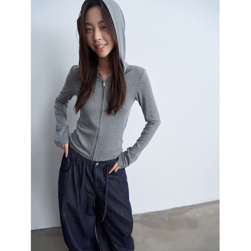 Sixi Four Happiness High-Frequency Outfit Lulu Hooded Long-Sleeve T-Shirt for Women Slim Fit Waist-Defining Zipper Short Jacket Sixi Four Happiness High-Frequency Outfit Lulu Hooded Long-Sleeve T-Shirt for Women Slim Fit Waist-Defining Zipper Short Jacket