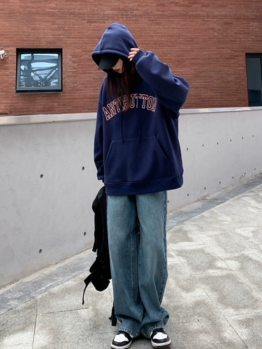 Демисезонная флисовая толстовка с капюшоном, куртка, с вышивкой, увеличенная толщина, свободный крой