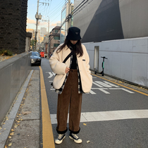 SIXI Sixi home-made 19 autumn and winter corduroy pants womens loose vintage overalls plus velvet wide leg pants