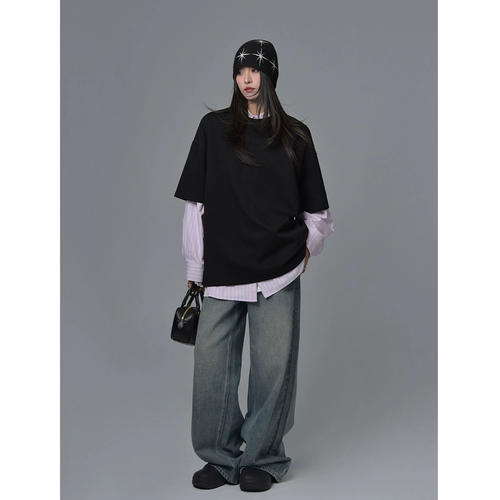 Базовая однотонная весенняя летняя футболка, круглый воротник