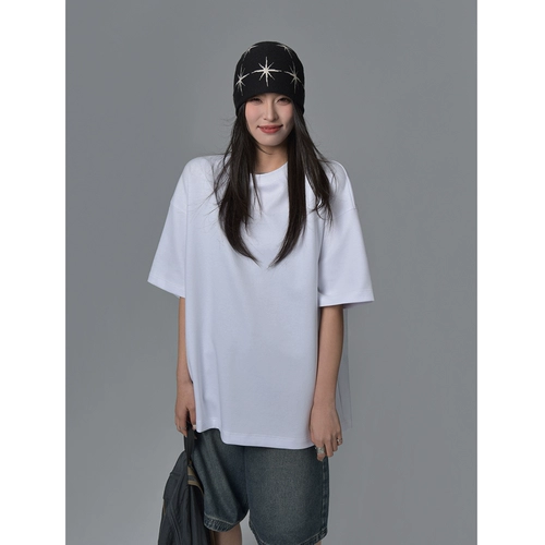 Базовая однотонная весенняя летняя футболка, круглый воротник