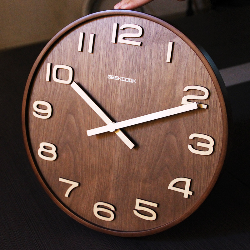 Nordic Watch Bedroom Solid Wood Hung Clock Living Room Personality Creativity Modern Minimalist Atmosphere Hanging Wall Home Clock Day Style