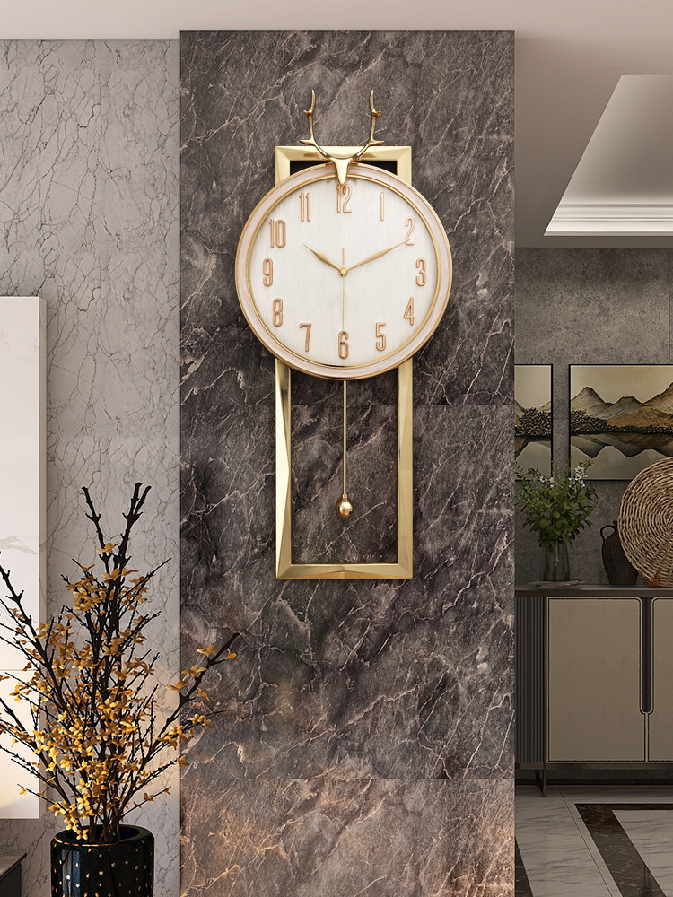 Nordic light luxury wall clock Deer head fashion clock European simple wall clock household new Chinese background wall decoration