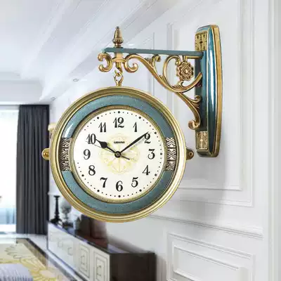 American creative double-sided wall clock personality fashion living room household clock European-style two-sided quartz retro wall clock