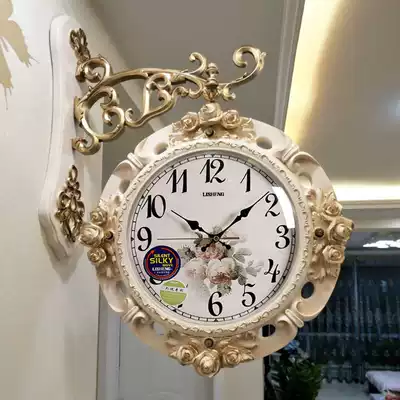 European double-sided wall clock living room clock atmospheric luxury quartz clock jewelry home Fashion Home American Wall watch clock