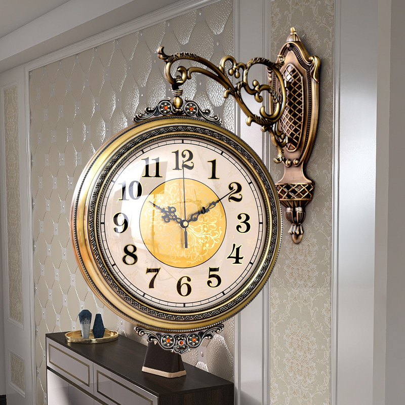American bifacial watches light and luxurious atmosphere hanging bell high-end living room hanging table Two sides Home mute Euro style hanging watch decoration