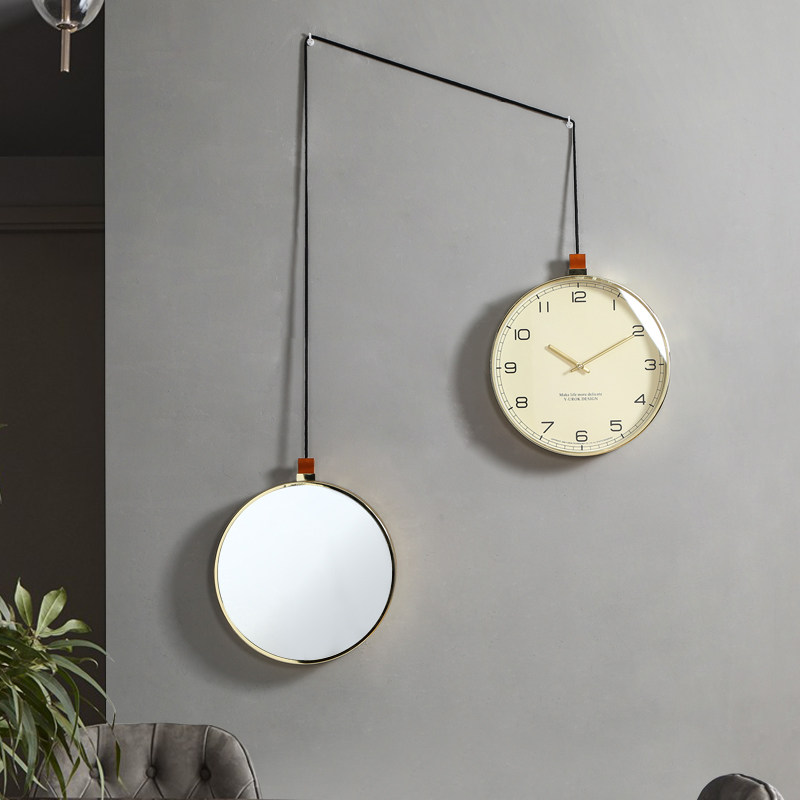 Nordic Creative Mirror Hanging Clock Living Room Home Modern Minimalist Clock Silent Atmospheric Personality Light Lavish Hanging Wall Watches & Clocks