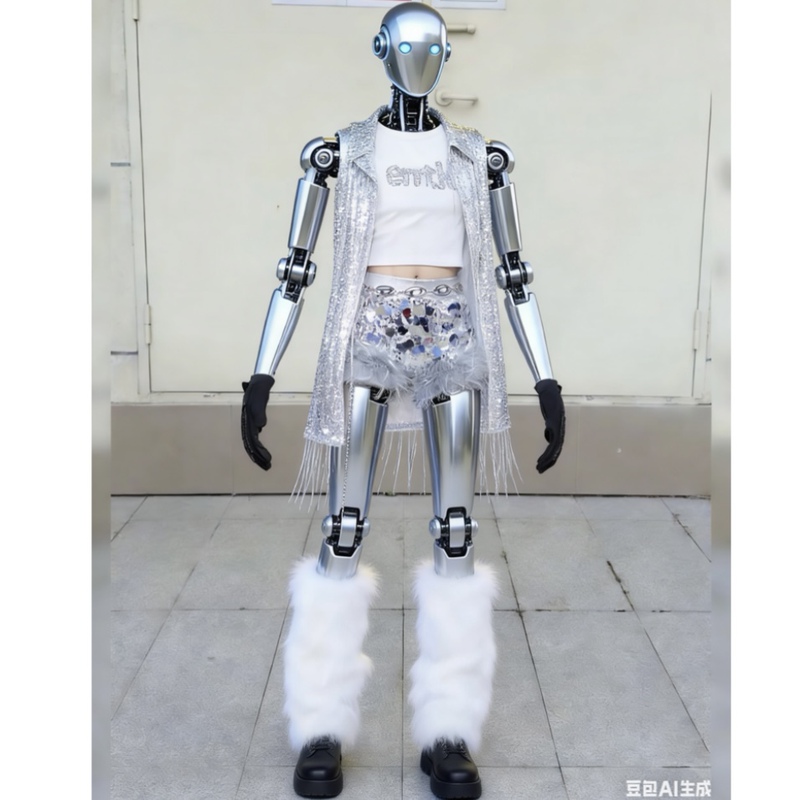Unitree Robot-Inspired Performance Costume Set, Stage Performance Outfit, Tiktok-Style Tassel Sequin Outfit for Women