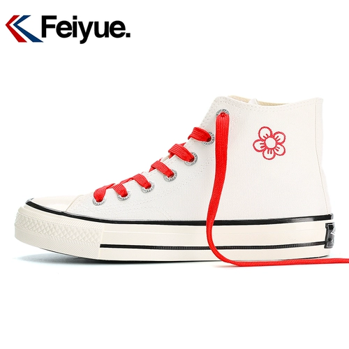 Feiyue feiyue, повседневная мужская обувь с маленьким красным цветком, модная женская обувь из холста с высоким берцем, расписанная граффити