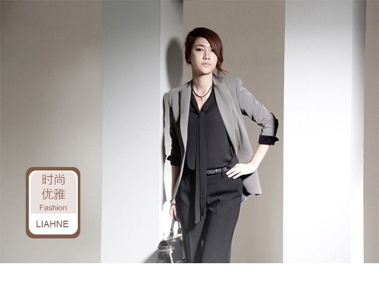 Bộ đồ nhỏ nữ mùa thu đông 2018 thời trang nữ Hàn Quốc đi lại mỏng manh giản dị bộ đồ dài màu xám áo kiểu nữ đẹp tuổi 30