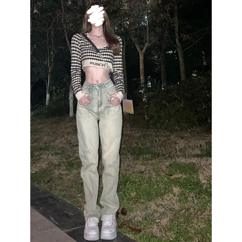 Uwenen Yellow Mud-Dyed Light-Colored Straight-Leg Jeans for Women, New High-Waisted Slimming Extended Length Cigarette Pants for Spring and Autumn Uwenen Yellow Mud-Dyed Light-Colored Straight-Leg Jeans for Women, New High-Waisted Slimming Extended Length Cigarette Pants for Spring and Autumn