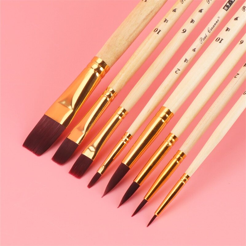 Paul Cézanne Oil Painting Brush Set, 8 Nylon Bristle Watercolor Brushes, Gouache Brushes, Acrylic Brushes, Flat Tip, Pointed Tip, Beginner Art Brushes, Brush Set