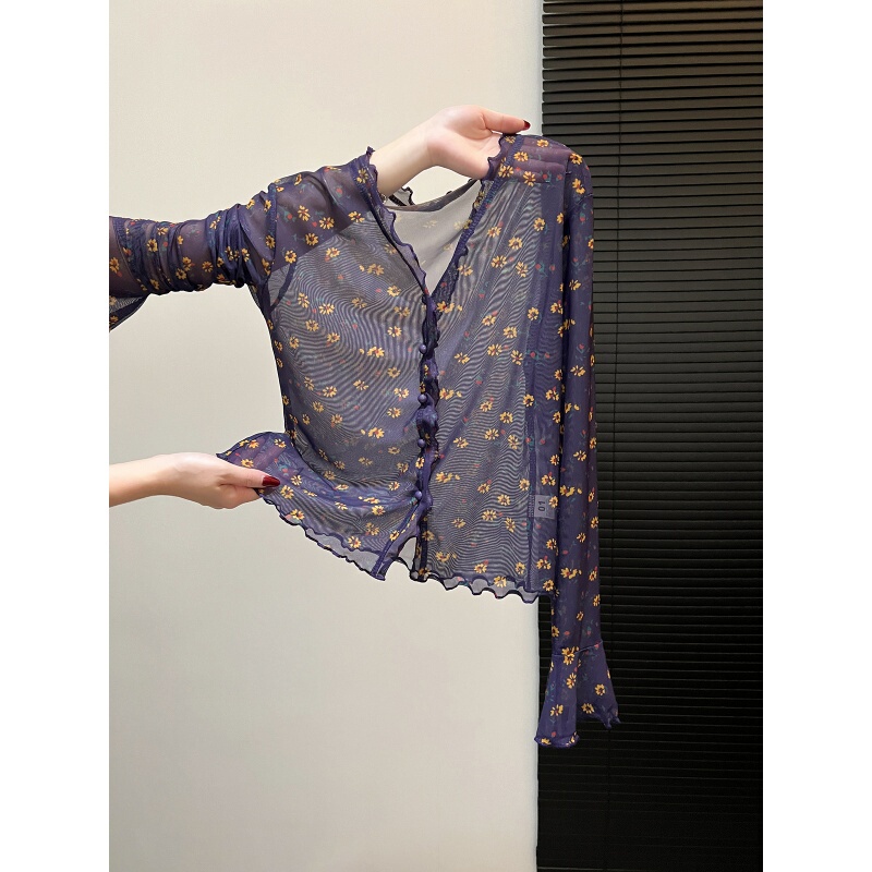 Retro Floral Cardigan for Women, Long-Sleeved Mesh, Thin, Breathable, V-Neck, Buttoned, Summer 2026 Air-Conditioned Top Retro Floral Cardigan for Women, Long-Sleeved Mesh, Thin, Breathable, V-Neck, Buttoned, Summer 2026 Air-Conditioned Top