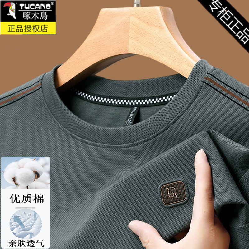 Woodpecker Brand Men's Long-Sleeved T-Shirt 2026 Spring New Round Neck Jacquard Sweatshirt Men's Waffle Base Shirt