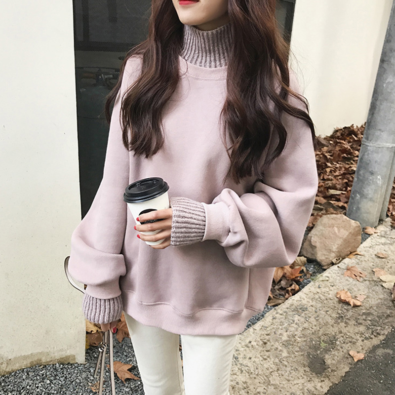 CEC Fake Two Pieces of Sweater Woman Winter Han Edition Students thicken the plus coat harbour wind and high-collar overfire coat