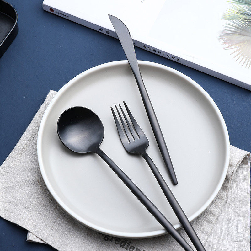 Porcelain wood one piece stainless steel western food tableware steak knife fork spoon two-piece set three-piece dessert household fork spoon
