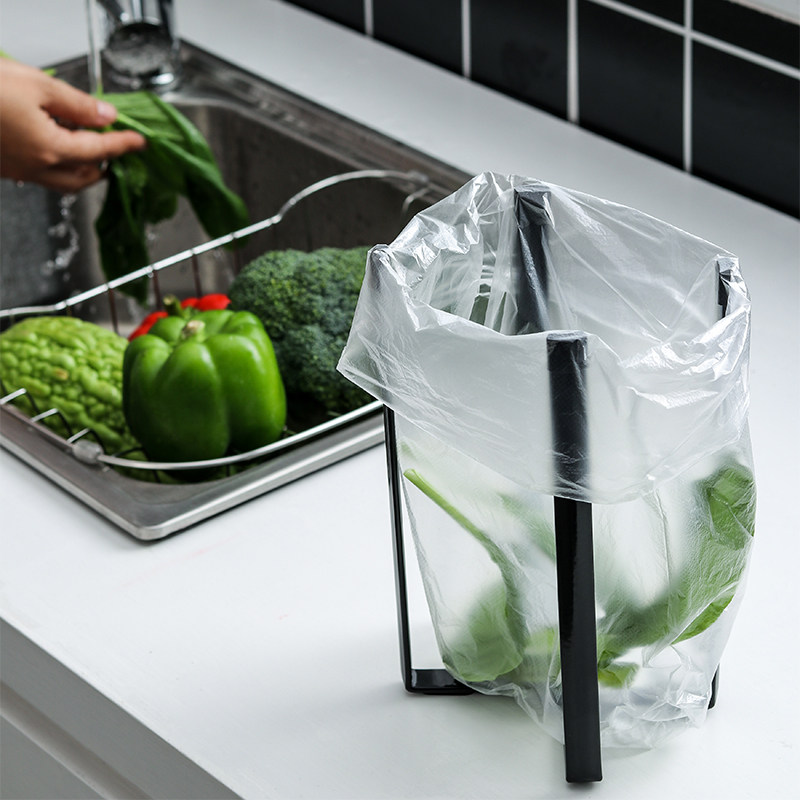 Porcelain wood a tabletop bathroom kitchen foldable garbage rack floor-to-ceiling garbage bag storage bracket bag mouthguard