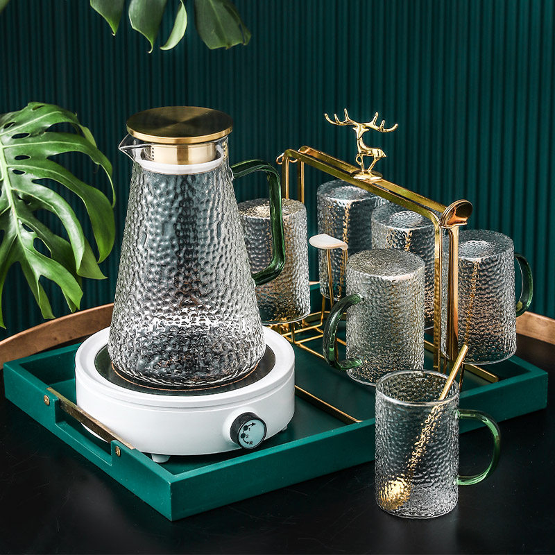 Porcelain wood one electric heating light luxury fruit teapot teacup set Nordic afternoon tea transparent boiled flower tea tea set