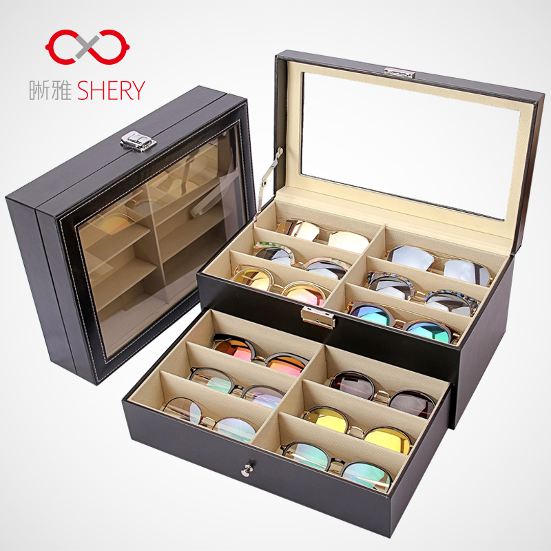 Glasses Storage Box with Multiple Compartments, Large Capacity, Double-Layer Travel Sunglasses Case, 8 Compartments, 12 Compartments Glasses Display Box Glasses Storage Box with Multiple Compartments, Large Capacity, Double-Layer Travel Sunglasses Case, 8 Compartments, 12 Compartments Glasses Display Box