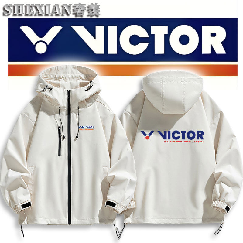 ビクターのバドミントンジャケット、ユニセックスの3WAY防風カジュアルジャケット。