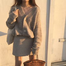 HSW light ripe sweater skirt two-piece set foreign atmosphere age-old fashion slim sweater suit skirt two-piece set