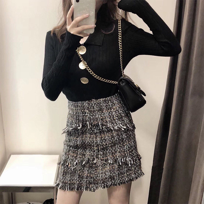 HSW2020 new autumn and winter suit feminine temperament fashion light cooked wind sweater skirt two-piece set thin royal sister