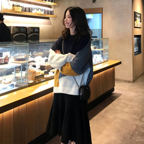 HSW retro style knitted dress women autumn and winter 2021 New loose lazy style sweater dress two-piece