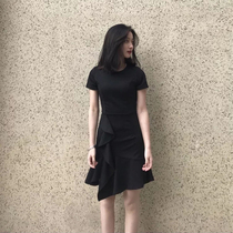 HSW black one-piece dress lady summer 2021 new high waist fish tail skirt with waist display slim style retro little black dress