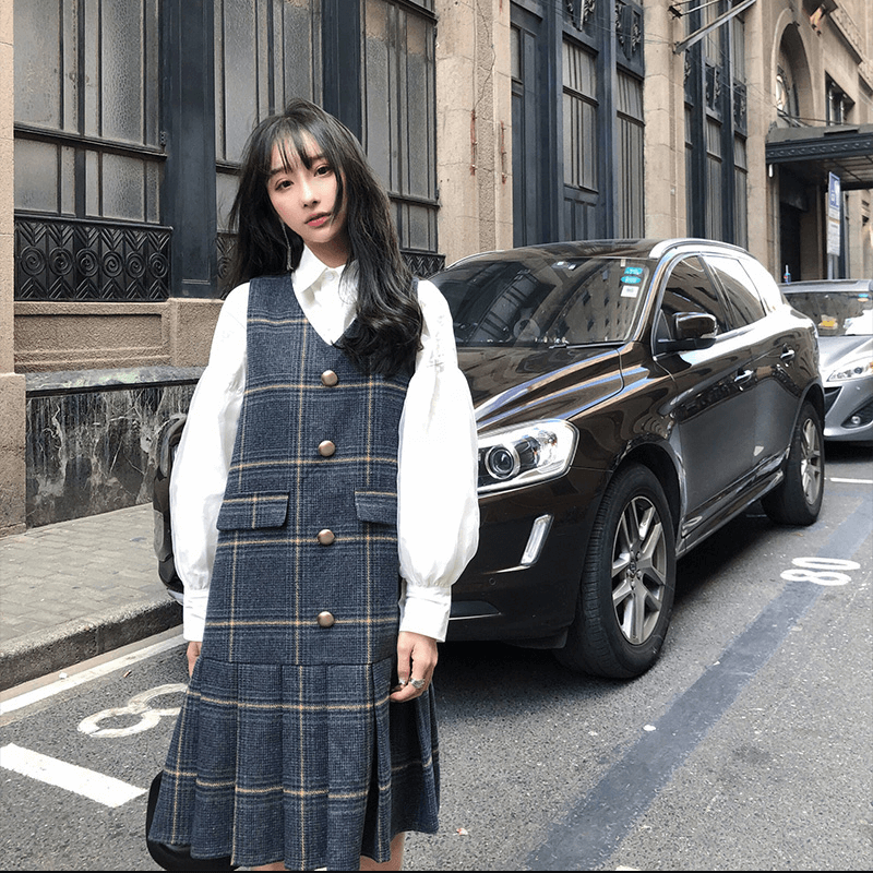 HSW2021 new French style retro shirts Machia Two sets of women's autumn and winter playful light and gentle wind suit skirts foreign