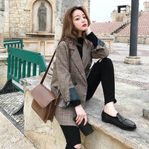 HSW casual plaid suit jacket female Korean version of autumn and winter British style design sense niche versatile slim suit