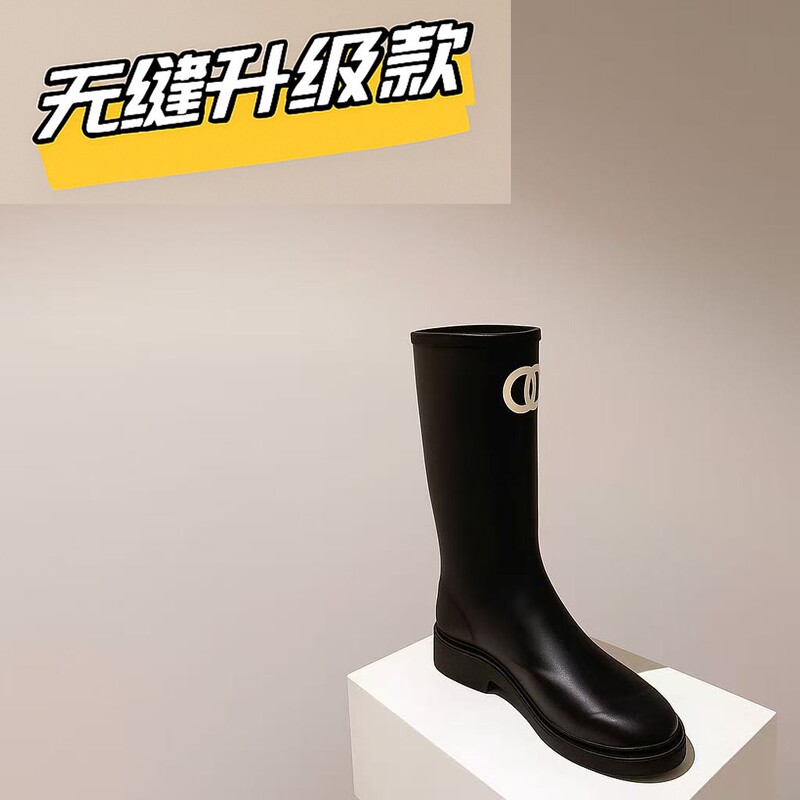 British Style Black Women's Long Boots Waterproof Fashion Boots Round Toe Mid-Heel Flat Heel Slip-On Riding Boots for All Seasons British Style Black Women's Long Boots Waterproof Fashion Boots Round Toe Mid-Heel Flat Heel Slip-On Riding Boots for All Seasons