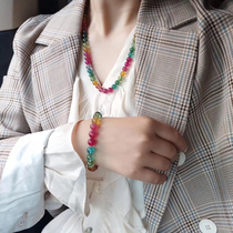 Heather bamboo natural rainbow tourmaline three circle bracelet fairy color tourmaline three circle bracelet necklace tourmaline bracelet