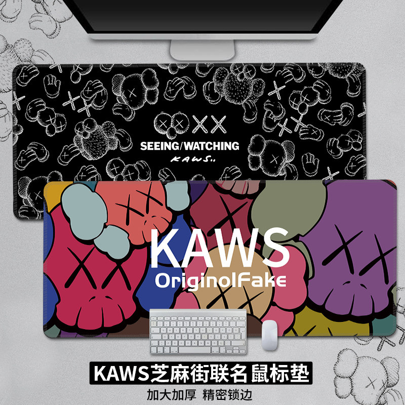 Tapete de mouse gigante do Kaws do Sesame Street com borda reforçada, para jogos, teclado de computador, espesso, antiderrapante, personalizado, para homens, tapete de mesa, escritório