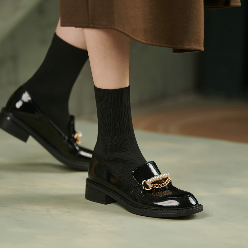 Style Elegant Ocean Qi Pearl Decoration Elastic Socks Shoes Women 2021 New Knit Stretch Short Boots Spring Autumn Single Boots 