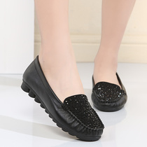 Womens shoes autumn middle-aged soft leather mothers shoes in her middle-aged flat shoes L comfortable shoes peas