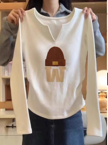 Хлопковая футболка, приталенный приятный телу весенний короткий лонгслив, 2024 года