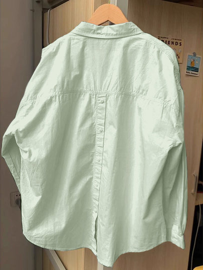 韩系休闲蓝色衬衫女春夏2025新款衬衣小个子宽松防晒长袖上衣外套