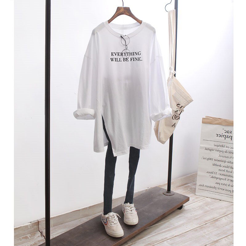 2023 spring and autumn new long-sleeved bottoming shirt women's loose mid-length pure cotton white t-shirt top with thin section trendy