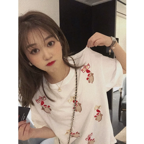 Летняя одежда, хлопковая футболка с коротким рукавом для школьников, 2020, в корейском стиле, с вышивкой, короткий рукав