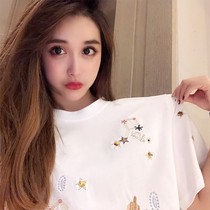 2020 Summer new short sleeve t-shirt women Loose Medium long cotton embroidery White half sleeve shirt top ins tide