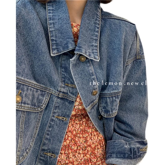 Hong Kong style loose retro denim jacket for women 2024 spring and autumn new style lazy style versatile short top long sleeve jacket