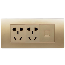 Chint switch socket type 118 5D champagne gold three-digit triple two-plug 6-hole six-hole socket telephone socket panel