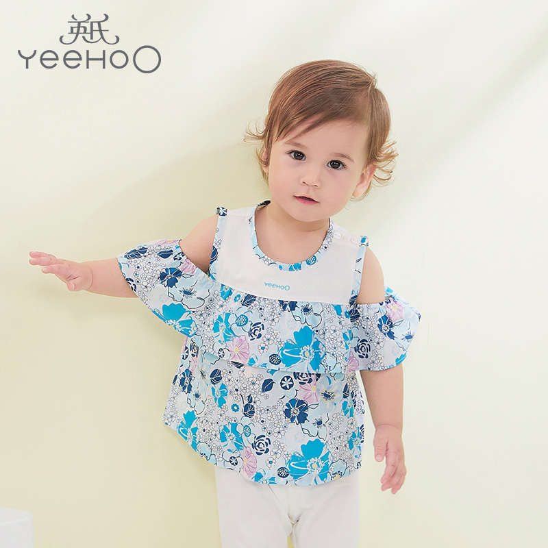 English Baby Clothes Summer New Woman Baby Road Shoulder Short Sleeve T-shirt Princess Printed Blouse 10491140