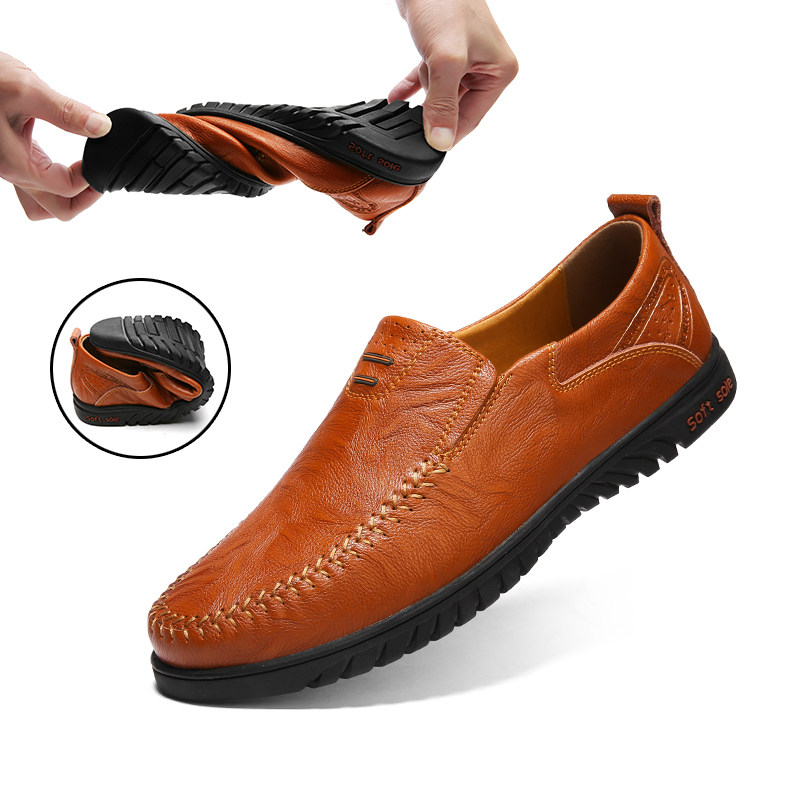Winter new men's casual leather shoes Men's shoes Youth Business Inn bean Bean Shoes Genuine Leather Big Size Dress Shoes Man
