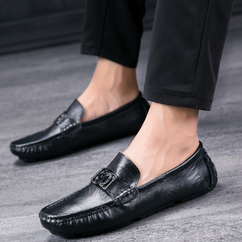 Bean Bean Shoes Men's Shoes Han Prints 100 hitch Personality Trends Sloth Shoes Genuine Leather Shoes Summer Soft Bottom Casual Tide Shoes Fashion